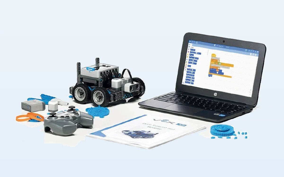 Equipamiento VEX IQ con robot, control y laptop para el laboratorio
